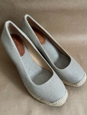 J. Crew Seville Metallic Linen Espadrilles with Jute-Wrapped Heel. Size 7